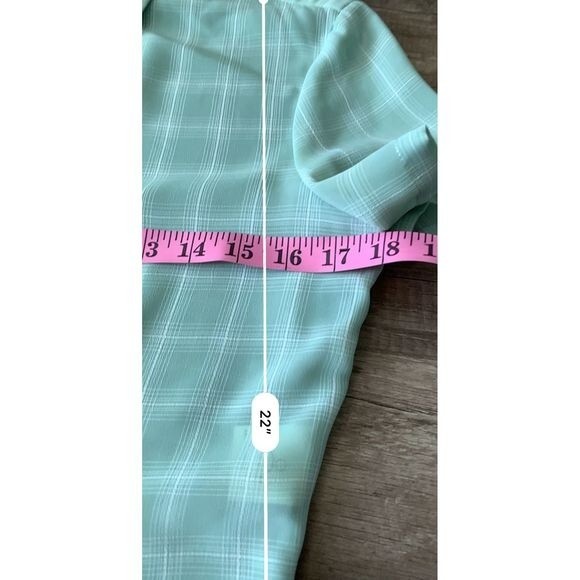 Max Studio Mint Green blouse windowpane plaid shirt short sleeve collar size S - Picture 8 of 10